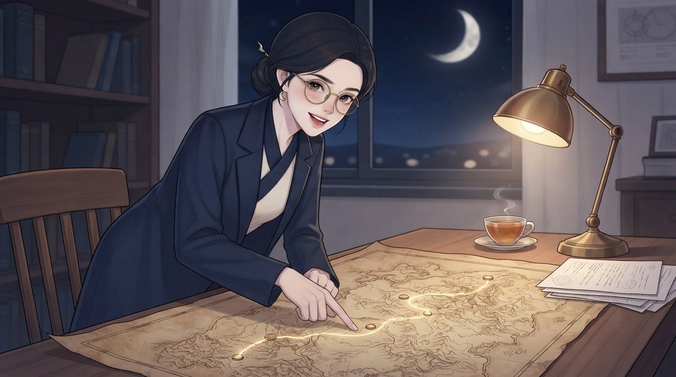 지도를 펼쳐 길을 짚는 운비